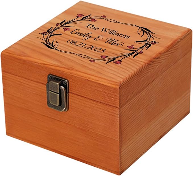 Personalized Wedding Keepsake Box Custom Name Date, Wooden Memory Box Wedding Gift Box for Couples Newlyweds - Customized Gifts for Bridal Shower Anniversary Engagement Christmas