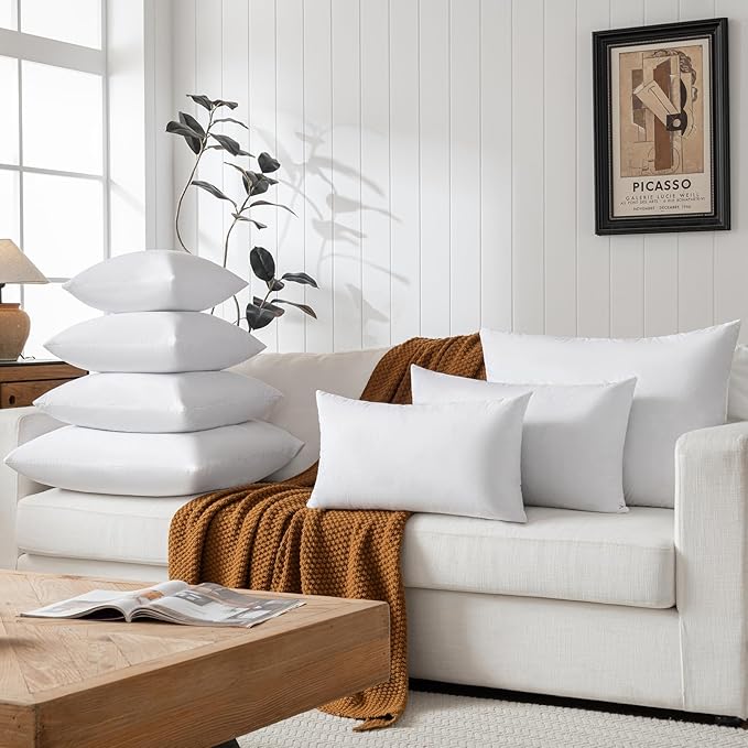 basic home 24x24 Euro Throw Pillow Inserts-Down Feather Pillow Inserts-Cotton Fabric-Set of 2-White.