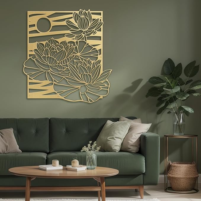 SIGNLEADER Metal Wall Art Decor Lotus, Moonlight Minimalist Modern Abstract Wall Sculpture Hangings Home Decoration for Living Room, Bedroom, Bathroom, Kitchen, Outdoor - 18" Gold