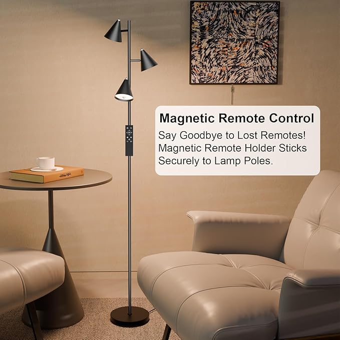 KimYan Tree Floor Lamp with Remote, Dimmable 3 Rotatable LED Lights, 5 Color Temperatures, 63" Modern Standing Lamp for Living Room, Bedroom, Office Reading Light