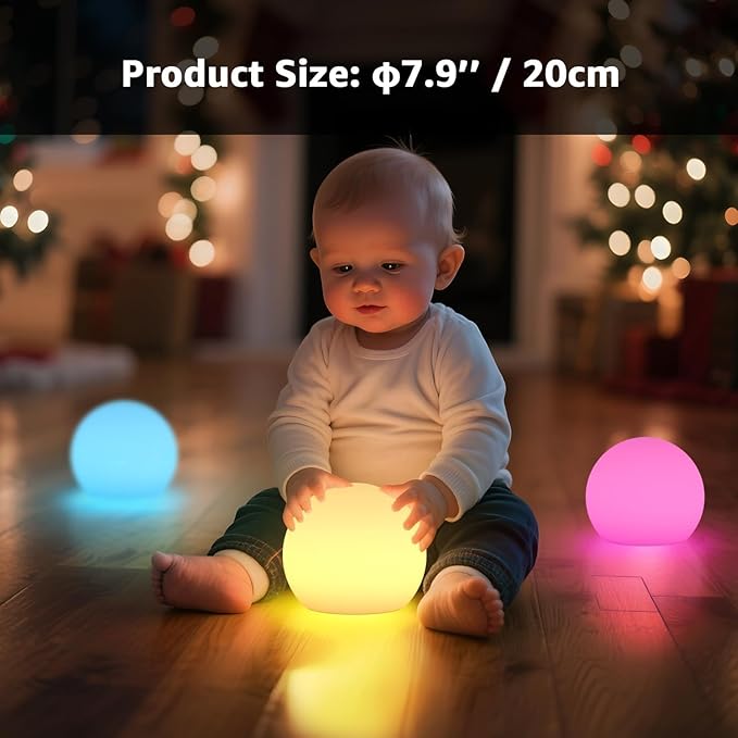 FUYO Smart Table Lamp, 8-inch Rechargeable LED Globe Orb Light with App/Remote Control, IPX6 Water-Resistant, 16 Colors & 4 Modes, Sphere Night Light for Home Bedroom Pool Garden Decor