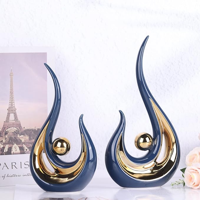 LCCCK 2-Pack Modern Abstract Art Home Decor Accent, Contemporary Statues Coffee Table Decor for Living Room, Dining Room Centerpieces, Ceramic Sculptures and Silver Knick Knacks for TV Stand Decor