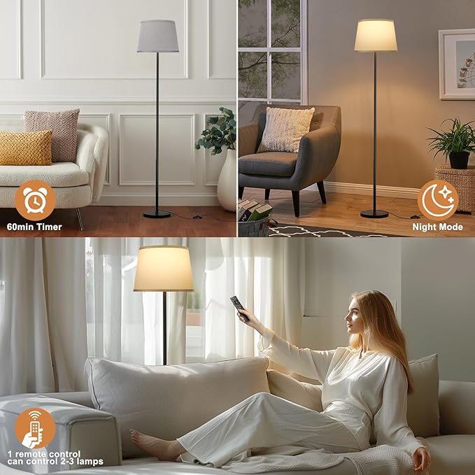 Raexpectis 【Upgraded Floor Lamps for Living Room, Modern Floor Lamp with Remote Control, Dimmable Colors Temperature Standing Lamp Foot Switch, 9W Bulb Tall Lamps for Bedroom Office Kid Room - Grey