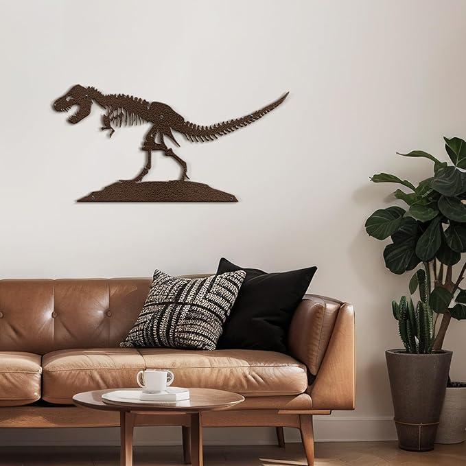 SIGNLEADER Metal Wall Art Decor Dinosaur Skeleton Minimalist Modern Abstract Wall Sculpture Hangings Home Decoration for Living Room, Bedroom, Bathroom, Kitchen, Outdoor - 18" Bronze