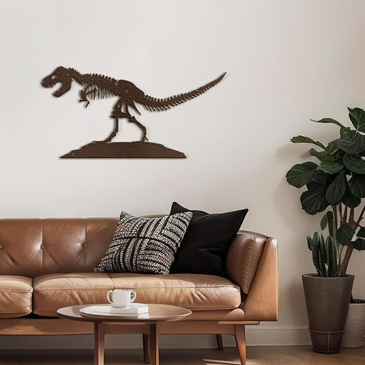 SIGNLEADER Metal Wall Art Decor Dinosaur Skeleton Minimalist Modern Abstract Wall Sculpture Hangings Home Decoration for Living Room, Bedroom, Bathroom, Kitchen, Outdoor - 18" Bronze