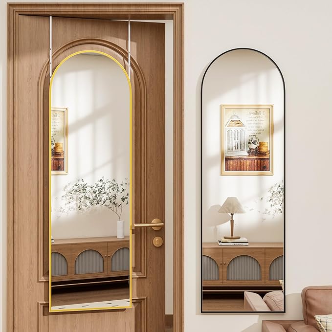 Full Length Door Mirror, Wall Mounted Wall & 48"X18"Arched Behind Door Mirrors, Full Length Mirror for Use in Living Rooms, Rooms, Bedrooms, Cloakrooms, etc. (Gold)