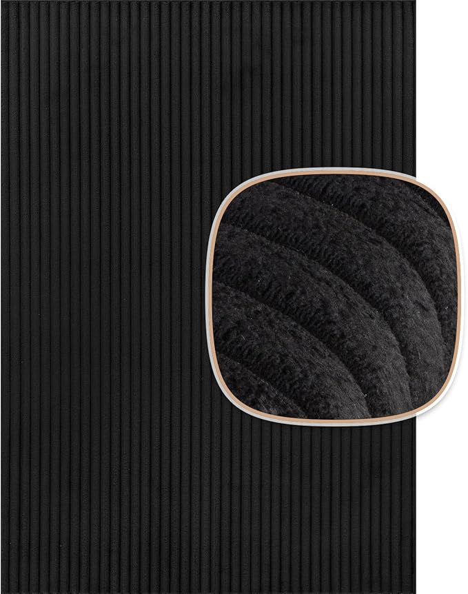 Beverly Rug Non Slip Area Rug 4 x 6 Modern Durable Ultra Soft Ribbed Indoor Rugs for Living Dining Room Office Stain Resistant Non Shedding Casual Easy Shag Indoor Carpet Black 4x6