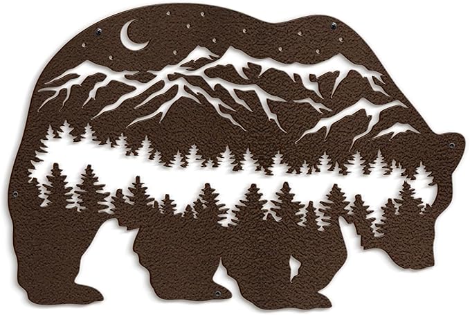 SIGNLEADER Metal Wall Art Decor Bear, Pine Minimalist Modern Abstract Wall Sculpture Hangings Home Decoration for Living Room, Bedroom, Bathroom, Kitchen, Outdoor - 18" Bronze