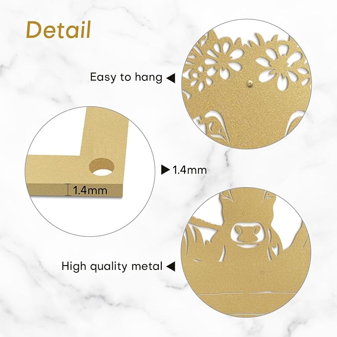 SIGNLEADER Metal Wall Art Decor Cute Cow and Horse Minimalist Modern Abstract Wall Sculpture Hangings Home Decoration for Living Room, Bedroom, Bathroom, Kitchen, Outdoor - 18" Gold