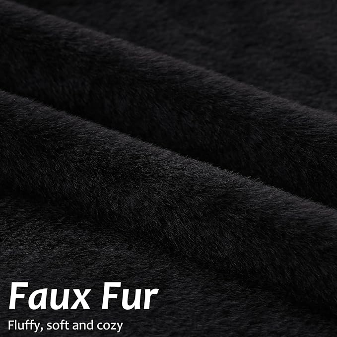 Pallene Faux Fur Plush Throw Pillow Covers 16x16 Set of 2, Luxury Soft Fluffy Cozy Decorative Pillow Covers for Sofa, Couch, Living Room, Black