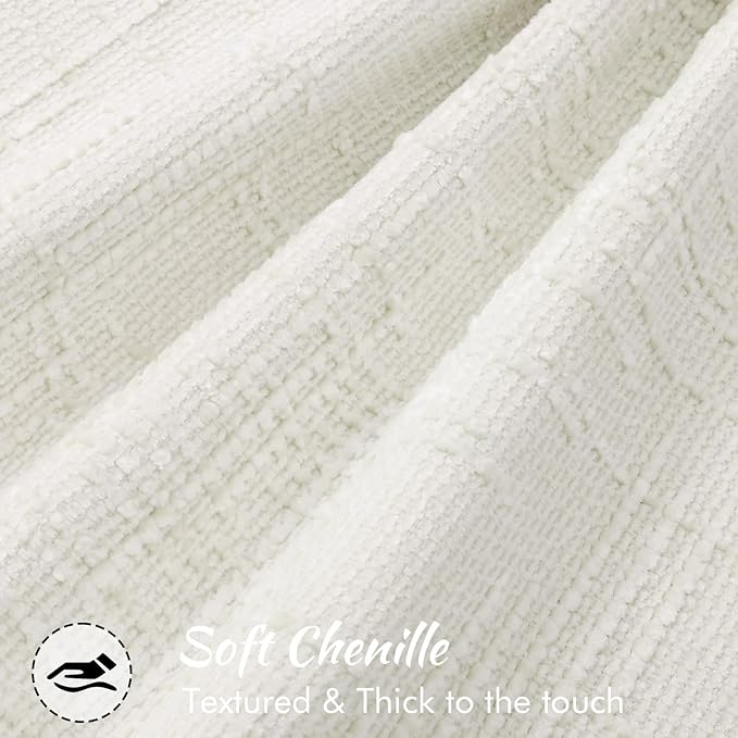 decorUhome Chenille Spring Throw Pillow Covers 18x18 Set of 2, Thick Textured Slubby Neutral Decorative Pillow Covers with Elegant Design for Couch, Sofa, Living Room, Cream White