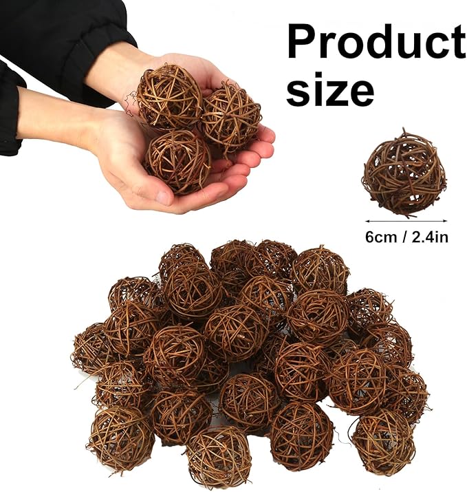 60 PCS 2.36 inch Decorative Wicker Rattan Balls, Wicker Dried Vine Balls for Party Wedding, Table Decoration and Home Décor