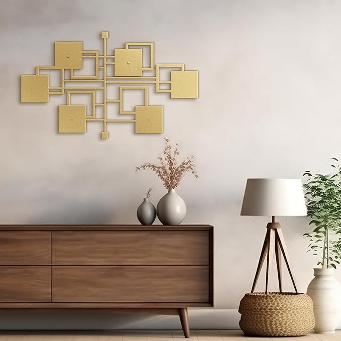 SIGNLEADER Metal Wall Decor Rectangles Geometric Minimalist Modern Luxury Wall Sculpture Hangings 3D Statue Home Decoration for Living Room, Bedroom, Bathroom, Kitchen, Fireplace, Office - 18" Gold