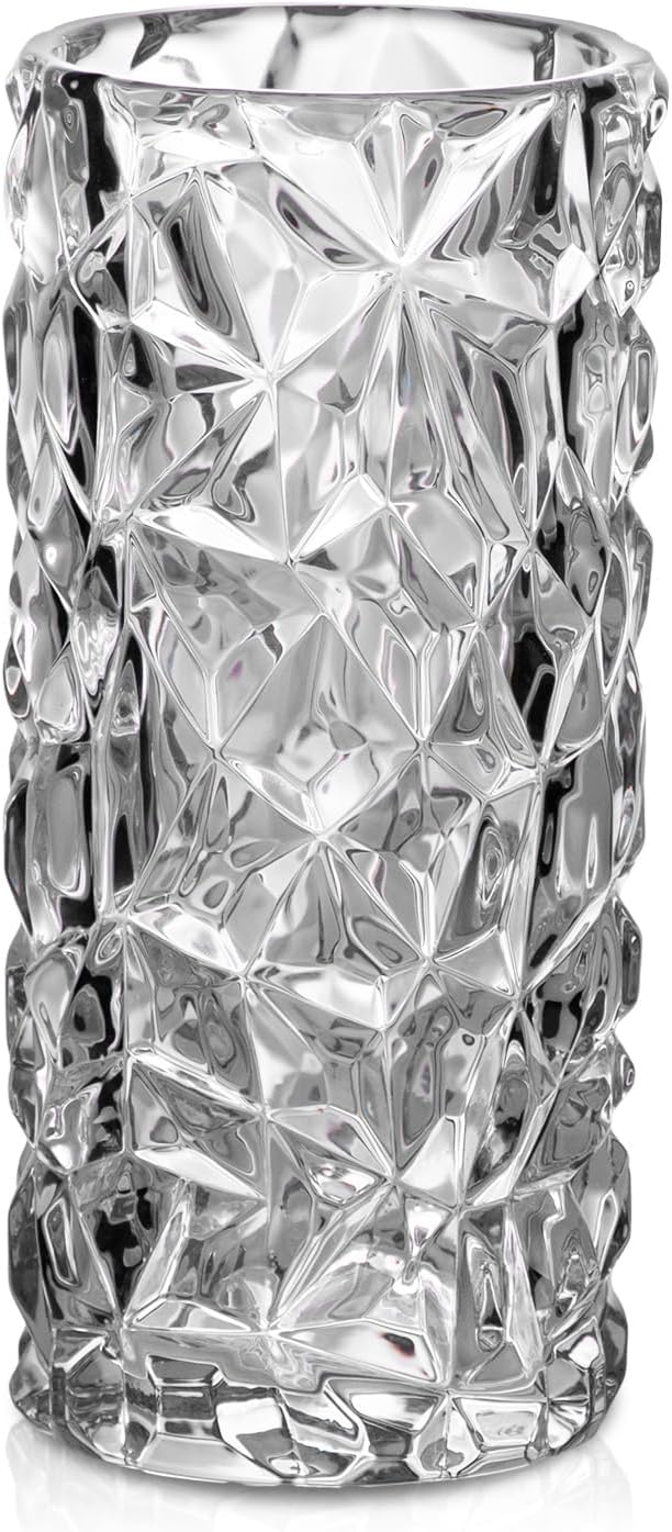 KAMMAK Glass Vase, Large Decorative Flower Vase with Cracked Texture for Wedding Centerpiece, Christmas or Birthday Gift for Women, Mom, Housewarming, Table, Office, Home Decor (White Ice Crack)