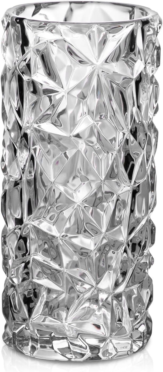 KAMMAK Glass Vase, Large Decorative Flower Vase with Cracked Texture for Wedding Centerpiece, Christmas or Birthday Gift for Women, Mom, Housewarming, Table, Office, Home Decor (White Ice Crack)