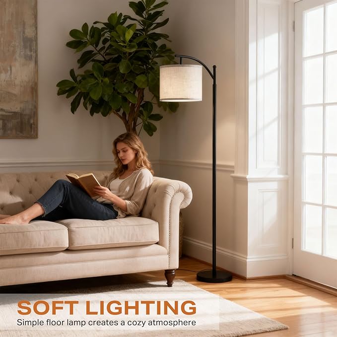 YJSQOEOE Arc Floor Lamp with 3 Color Temperatures, 9W LED Remote-Controlled Light, Tall lamp with Foot Switch and Timer Function, Modern Standing Lamp for Living Room, Bedroom, Office Reading, Black