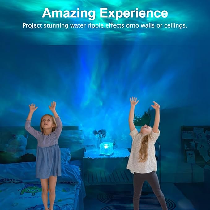 Northern Lights Projector Rechargeable,Ocean Wave Projector Mood Lighting Ambient Lighting with 16 Colors and Dynamic Water Effect for Living Room Bedroom Decor - Cordless 4.5"