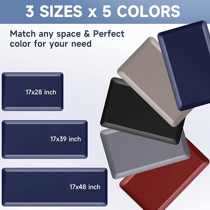 StepRite 4/5 Inch Thick Kitchen Mat Anti Fatigue Mat Kitchen Rugs Kitchen Decor Non-Slip, Stain & Water Resistant, Kitchen Mats Desk Mat for Kitchen, Office, Workshop, Blue, 17'' x 39''