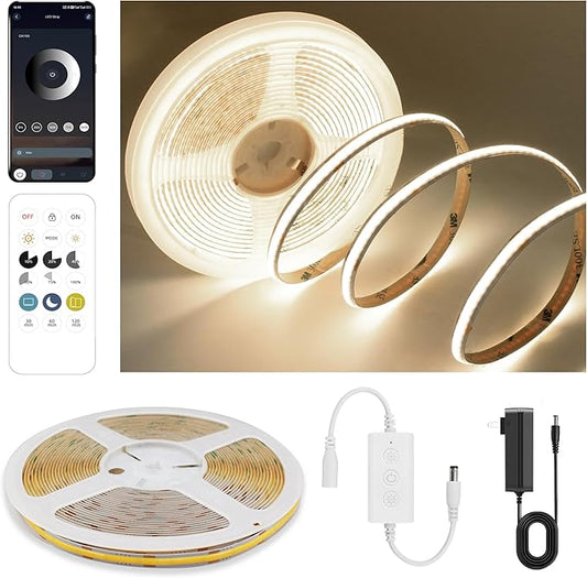 COB LED Strip Lights Natural White,24V Dimmable led Light Strip KIT with Remote and app Control,4000K 9.84FT/3m 8mmwide Ra>90 Cuttable Flexible Strip Lights for Bedroom,Wardrobe,Cabinet