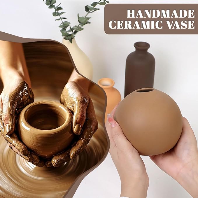 Ceramic Vase Set of 4, Modern Farmhouse Decor Vases for Home Table Centerpiece - Rustic Flower Vases for Living Room, Kitchen, Shelf, Bedroom, Office, Bathroom, Dining and Coffee Table Decor