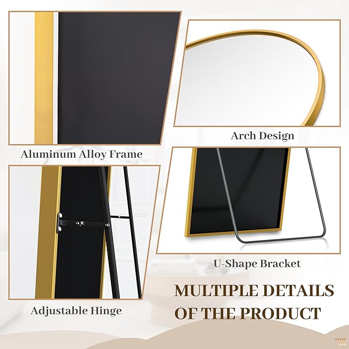 Suidia Arched Full Length Mirror, 71"x26" Floor Mirror Freestanding, Floor Standing Full Body Mirror with Stand for Bedroom, Hanging Leaning Mounted for Living Room Cloakroom, Gold