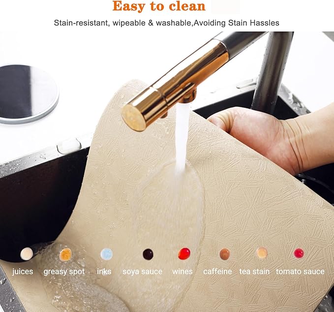 Vinyl Placemats Set of 4 Heat Resistant Easy Clean Non-Slip Place Mats for Dining Table Faux Leather Waterproof Stain Resistant Wipeable Washable PVC Table Mats(4, Beige)