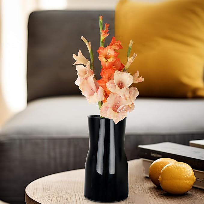 Black Glass Vases for Flowers-Clear Glass Vase for Centerpieces Large Vases for Flowers Dried Flower Home Decor Living Room Kitchen Office Wedding (Black)
