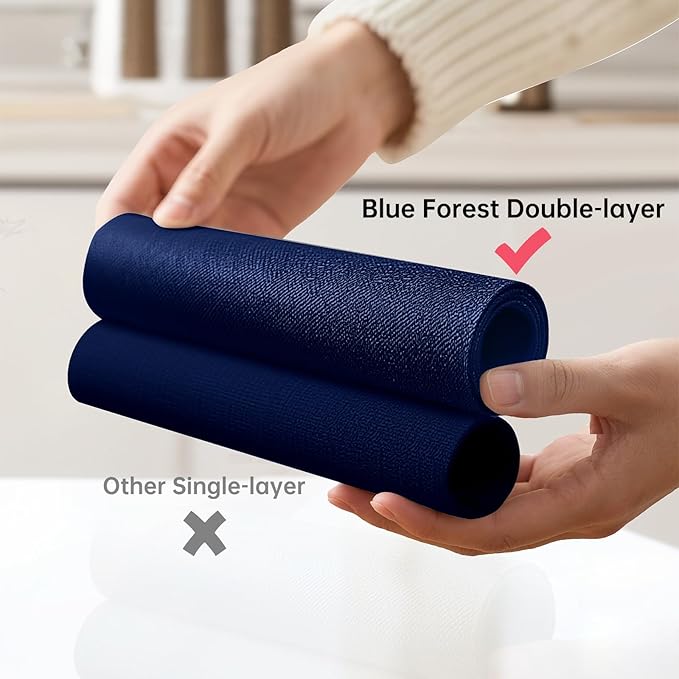Blue Forest Placemats Set of 6, Dual-Layered Thickened Faux Linen Table Mats Heat Resistant Machine Washable Wrinkle Free Place Mats for Kitchen Dining Outdoor/Indoor (NavyBlue)