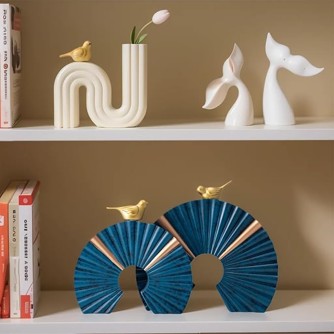Minimalist Round Statue Above Cabinet Decor Kitchen, Modern Decorative Sculpture Home Decorations for Living Room Coffee Table, Office Decor Items, Center Pieces Decoration (Blue Gold)