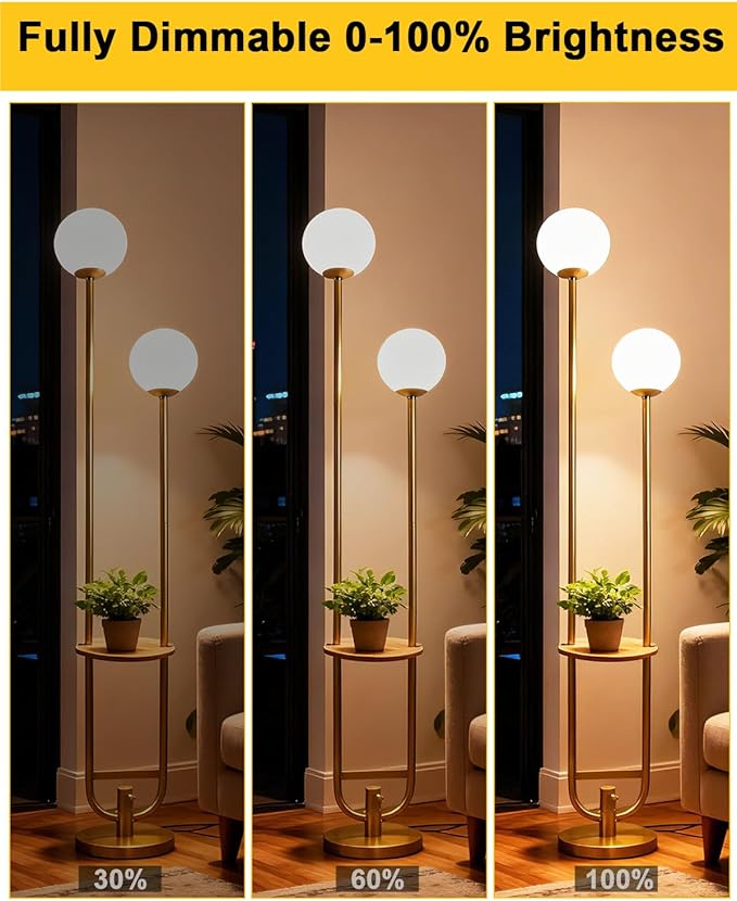 Lightdot 63IN Gold Floor Lamp with U Pole, 2 Globe Mid Century Standing Lamps with Warm White LED Bulbs, Unique Vintage Tall Floor Lamp for Living Room/Wedding/Party