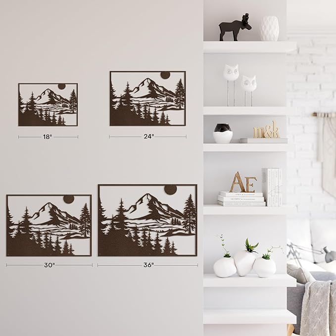 SIGNLEADER Metal Wall Art Decor Mountain Range and Pine Minimalist Modern Abstract Wall Sculpture Hangings Home Decoration for Living Room, Bedroom, Bathroom, Kitchen, Outdoor - 18" Bronze