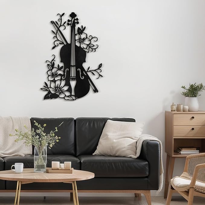 SIGNLEADER Metal Wall Art Decor Black Guitar Modern Abstract Wall Sculpture Hangings Home Decoration for Living Room, Bedroom, Bathroom, Kitchen, Outdoor - 18" Black