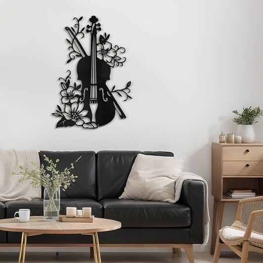SIGNLEADER Metal Wall Art Decor Black Guitar Modern Abstract Wall Sculpture Hangings Home Decoration for Living Room, Bedroom, Bathroom, Kitchen, Outdoor - 18" Black