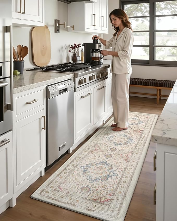 DEXI Kitchen Mats for Floor Cushioned, 23x59 Extra Large Wide Runner Rug Non Slip, Waterproof Soft Comfort Standing Padded Anti Fatigue Decorative, Light Beige