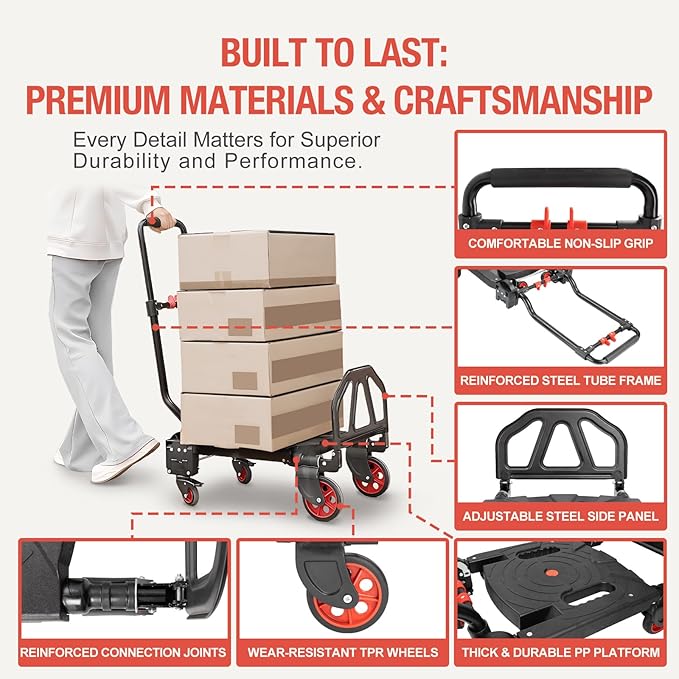 2-in-1 Hand Truck Dolly Foldable,330LB Folding Hand Truck Heavy Duty Carrying, Combination of 4 Wheels and 2 Wheels Convertible Dolly Cart with Retractable Handle cart for Moving Office Carts
