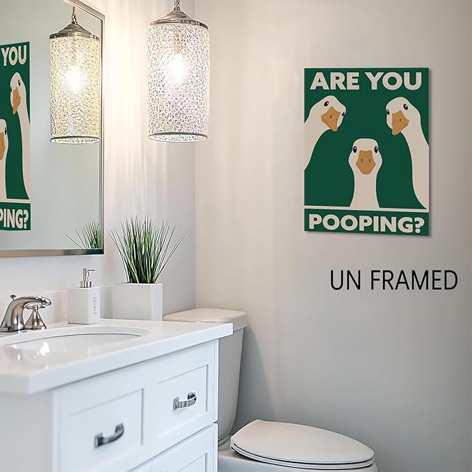 RVETNGVM Funny Goose Wall Art Are You Pooping Vintage Bathroom Decor Poster Animals Goosey Humorous Bathroom Aesthetic Prints Painting For Fun Restroom Wall Decor Unframed 16"x24"