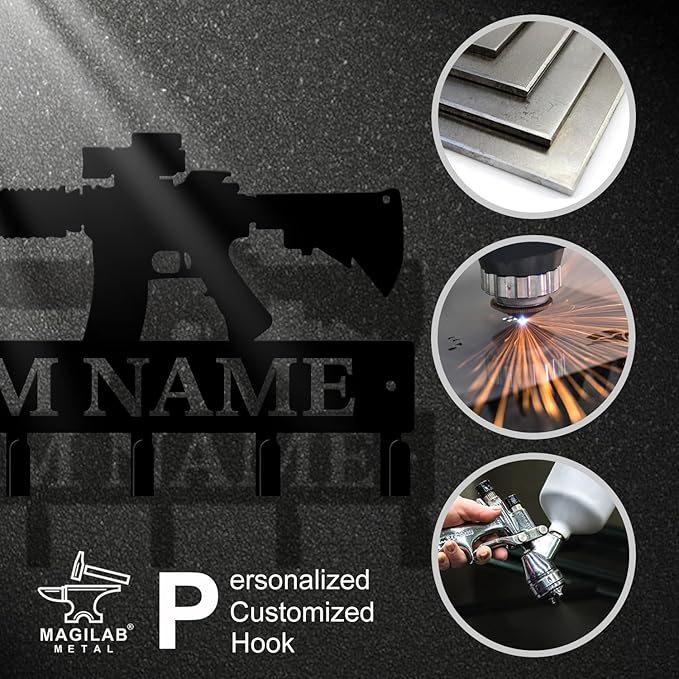Personalized Custom Name Gun Wall Hooks,Metal Gun Room Art Clothes Hooks,Metal Gun Wall Home Storage Decorative,For Front Door, Hallway, Kitchen, Bedroom,Keys,Hats (Style C)