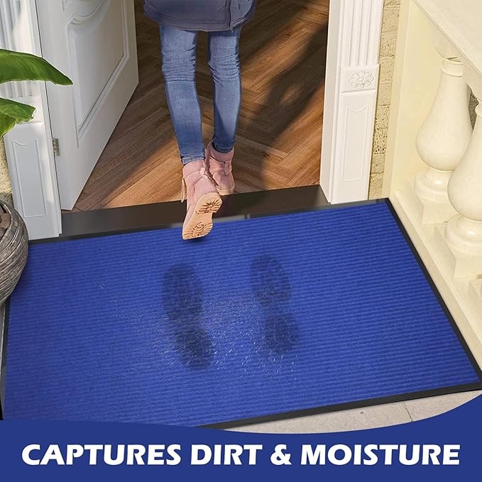 MAKUANG Indoor Outdoor Door Mat | 30" x 18" Heavy Duty Entry Mat | Non-Slip Rubber Backing | Low-Profile Welcome Mat for Home & Small Entryways, Navy