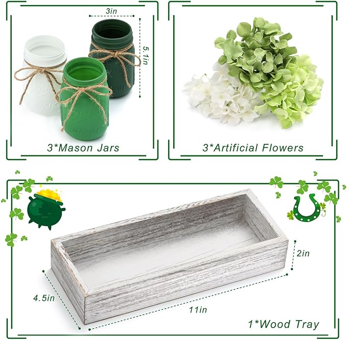 SUPREME LIGHTS 2017 Green Glass Cylindrical Decorative Jars, Set of 3, Perfect for St. Patrick's Day, Spring, Farmhouse Table Decor