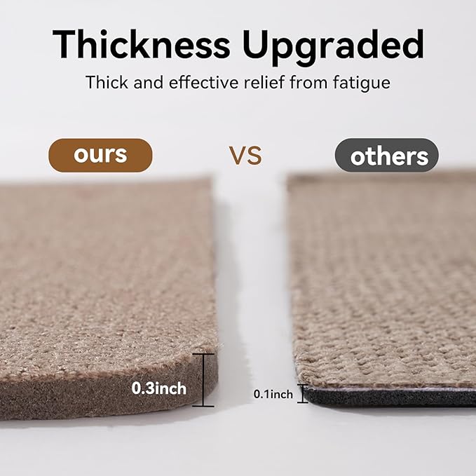 Kitchen Mat Kitchen Rugs Sets of 2 PCS Non Slip Washable, Linen-Like 0.3" Thick Cushioned Absorbent Kitchen Mats for Floor, Mild Anti-Fatigue Sink Laundry Standing Mat, Brown 17"x30"+17"x59"