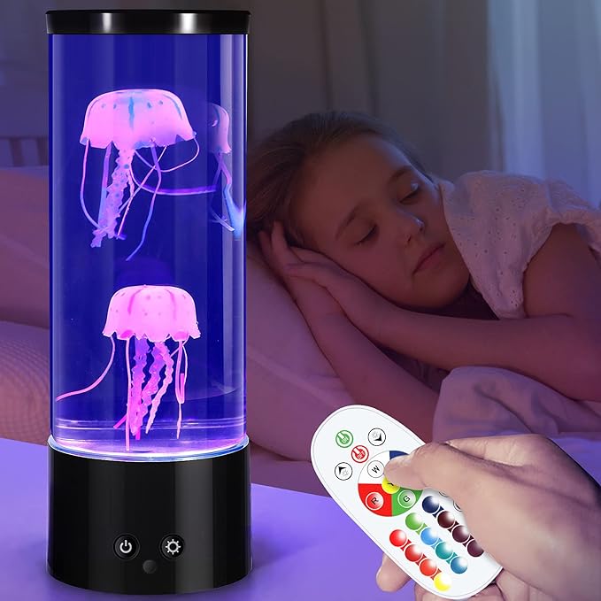PEN&H Jellyfish Lamp,LED Jelly Fish Tank Lights,Sleep Aid Night Light -7 Color Changing LED Jellyfish Aquarium Mood Lamp for Home Office Desktop Decoration