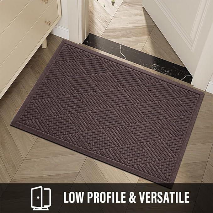 HIYARD Sturdy Front Door Mat, Absorbent Muddy Dirt Resist Welcome Door Mats Outdoor Indoor, Stain and Fade Resistant, Non-Slip Rubber Backing Low Profile Doormat for Entryway, 36×24, Coffee