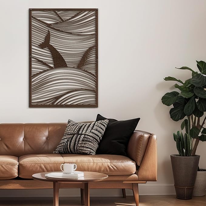 SIGNLEADER Metal Wall Art Decor Whale Tail Minimalist Modern Abstract Wall Sculpture Hangings Home Decoration for Living Room, Bedroom, Bathroom, Kitchen, Outdoor - 18" Bronze