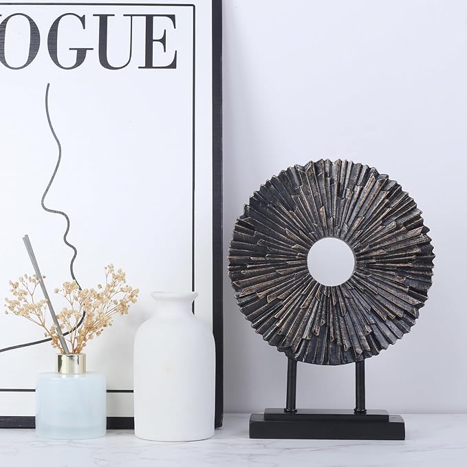Minimalist Round Statue Above Cabinet Decor Kitchen, Modern Decorative Sculpture Home Decorations for Living Room Coffee Table, Office Decor Items, Center Pieces Decoration (Black)