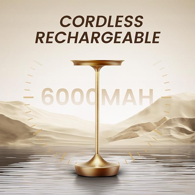 Cordless Table Lamp Rechargeable - LED Battery Operated Touch Lamps,Portable 3 Color Dimming Waterproof Light for Patio/Restaurant/Dining/Outdoor (Titanium2)