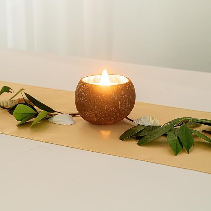 Restaurantware-Coco Casa 3.9 x 2.8 Inch Coconut Shell Candle, 1 Hand Poured Coconut Bowl Candle - Spring Hydrangea Fragrance, Double Wax Blend, Soy Wax Scented, Wooden Wick