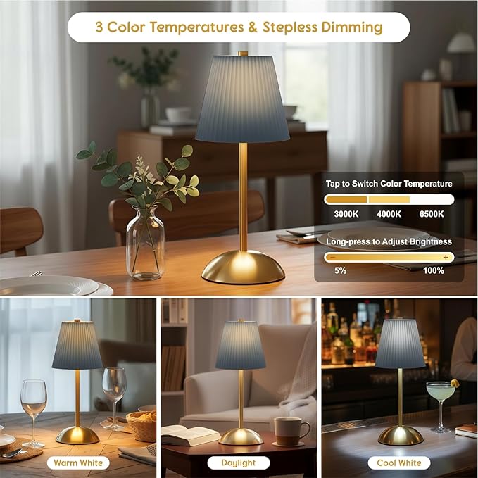 Set of 2 Wireless Cordless Lamps Rechargeable, 3CCT & Stepless Dimming, LED Battery Table Lamp with Touch Sensor Technology for Desk, Bedside, Outdoor Settings, 12 * 5 Inches (Slate Blue)