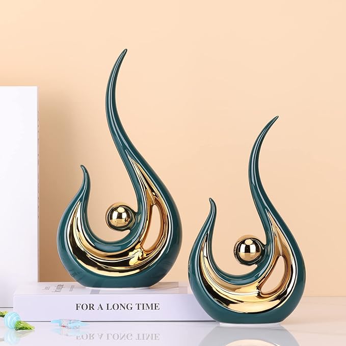 LCCCK 2-Pack Modern Abstract Art Home Decor Accent, Contemporary Statues Coffee Table Decor for Living Room, Dining Room Centerpieces, Ceramic Sculptures and Gold Knick Knacks for TV Stand Decor