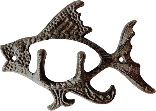 Rustic Fish-Shaped Decorative Wall Hook Rack Hangers for Hanging Clothes, Coats, Towels, Keys, and Hats, 1 Pack Antique Cast Iron Mounted Wall Hooks