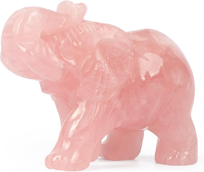 2.5in Hand Carved Rose Quartz Crystal Elephant Statue - Healing Craft Home Office Decor & Gifts